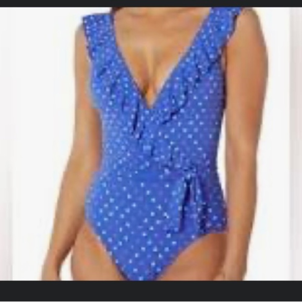 Lilly Pulitzer Blue Polka Dot Ruffle One-Piece Swimsuit